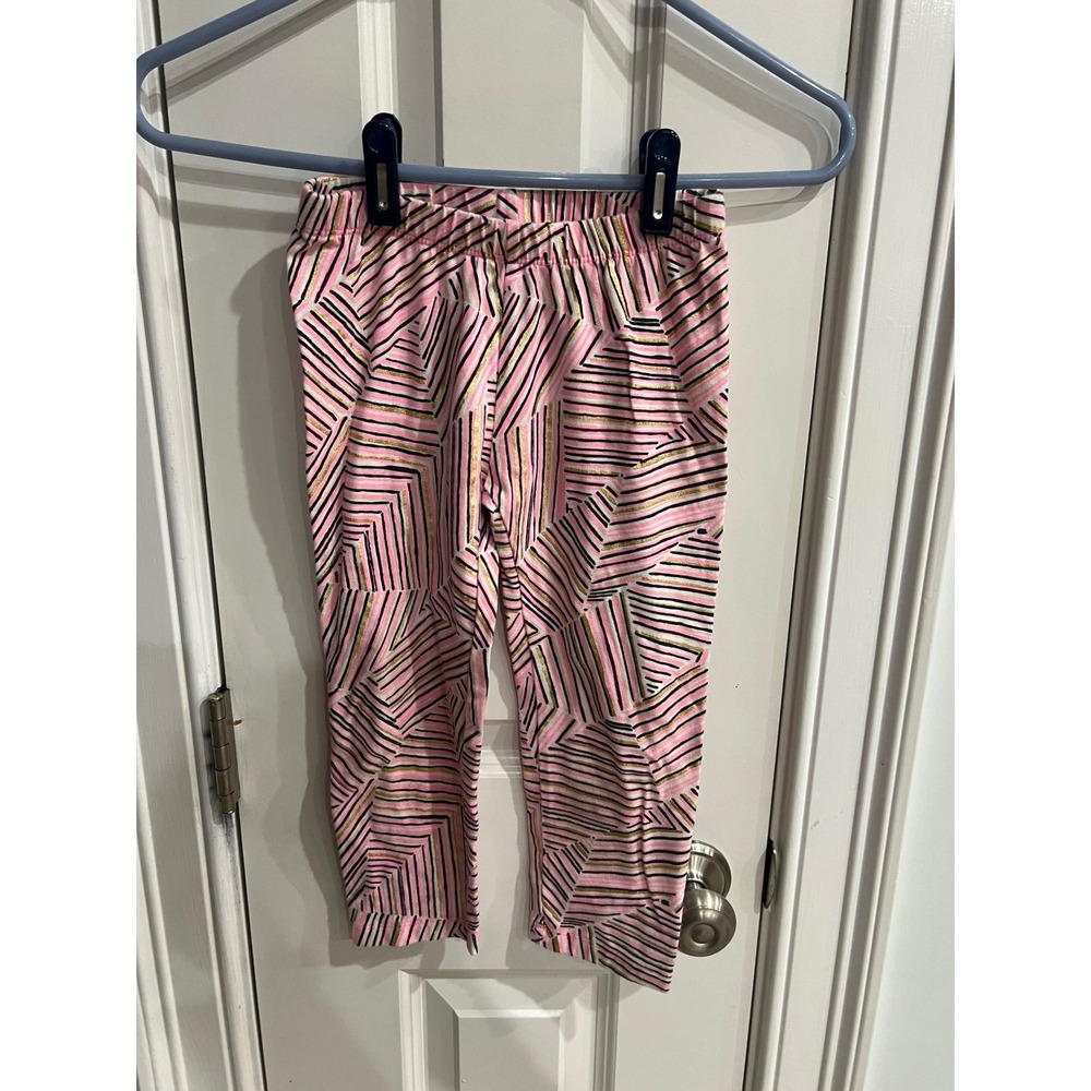 Cat & Jack Girls Pink Black Gold Metallic Striped Geometric Leggings Size M 7